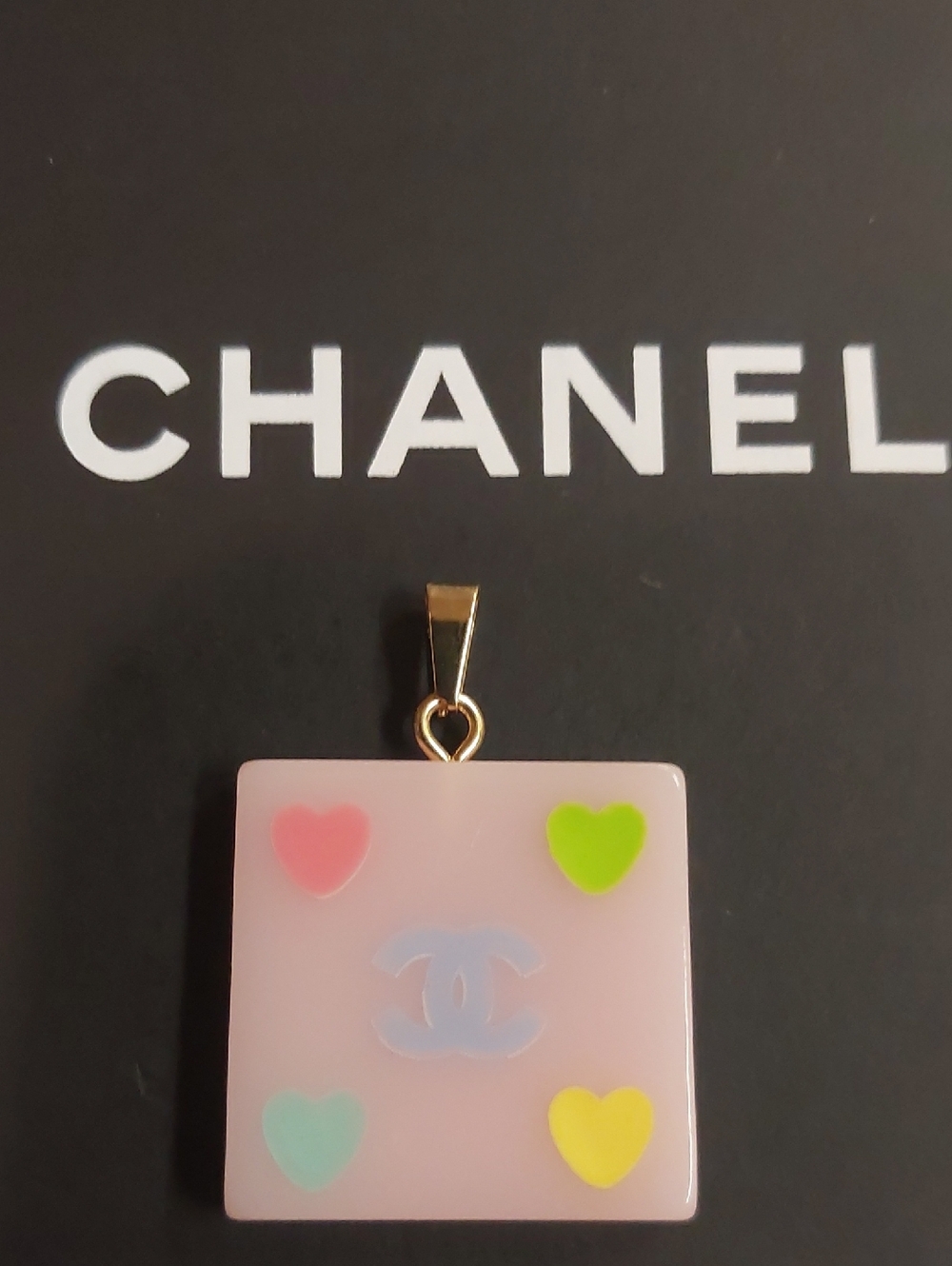 CC Pink Square Hearts Charm Pendant